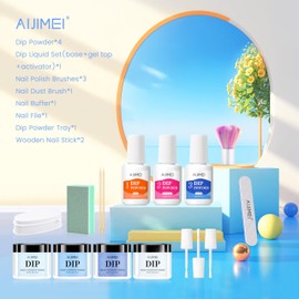 AIJIMEI Dip Powder Nail Kit Dip Powder 0.35oz/10g with 14pcs Dip Nail Art System Professional 4 Colors Powder Nail Dipping Kit Starter Set for Nail Lover(F5-Pastel Collection)
