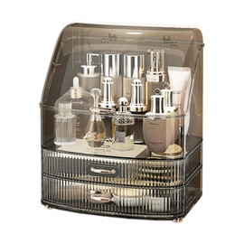 Plukers Makeup Organizer Countertop Vanity with Transparent Lid Drawers Waterproof Dustproof Cosmetic Skincare Bathroom Storage Gift for Women Teens Girls (Clera Black)