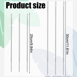6pcs 10in & 12in Professional Upholstery Needles, Stainless Steel Extra Long Sewing Needle Giant Needle Large Eye Hand Sharp Tapestry Embroidery Darning Needle for Stitching and Crafting Projects