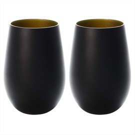 stolzle Matte Black/Gold 16.2 fl oz (465 ml) "Metal Color" Large Tumbler Pair in Presentation Box