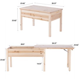 BIRASIL Wooden Kids Table with Storage, Sensory Tables with Folding Lid for Children, Elevated Activity Play Table for Indoor Outdoor, Natural Wood