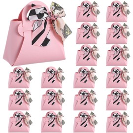 MAQUITA 18 Pcs PU Leather Purse Gift Bags with Handles Ribbon Purse Party Favor Bags for Baby Showers Birthday Wedding Candy