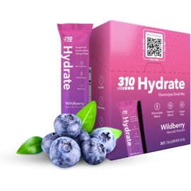 310 Hydrate Electrolyte Powder Packets – Sugar-Free Drink Mix with Electrolytes & B Vitamins – Low Calorie, Keto Friendly Hydration – 15 Single Serve Sticks, Wildberry Flavor