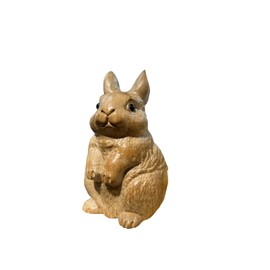 DMtse Feng Shui Hand Carved Natural Wood Rabbit Standing Statue Ornaments Animal Themed Wood Sculpture Figurine Crafts Home Decoration