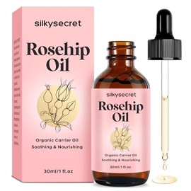 SilkySecret Rosehip Oil (1fl, oz), Facial Organic Essential Oil from Fruit and Seed, Cold Pressed Unrefined Rosehip Oil for Face, Carrier Oil for Skin, Hair and Nails