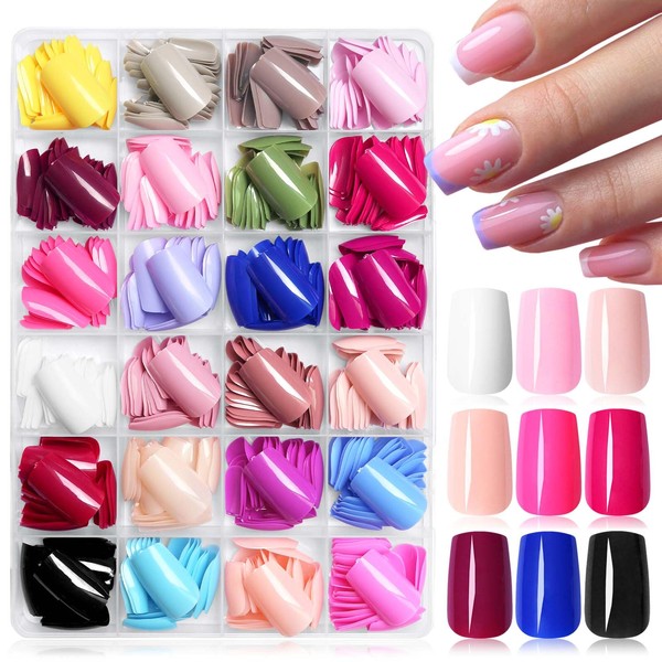 LuckForever 576pc Square Press on Nails Medium Fake Nails Kit