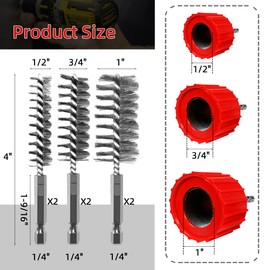 PokShow Copper Pipe Cleaner Set for Power Drill, Includes 3 Copper Cleaners and 6 Stainless Steel Bore Brushes, Suitable for 1/2", 3/4", and 1" Pipes and Fittings