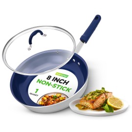 8" Fry Pan With Lid - Small Skillet Nonstick Frying Pan With Lid, Silicone Handle, Ceramic Coating, Blue Silicone Handle, Stain-Resistant And Easy To Clean, Professional Home Cookware