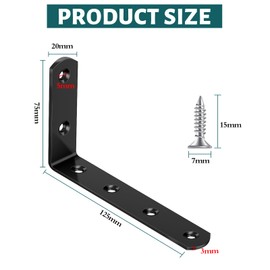 Yeepeo Pack of 4 Shelf Brackets 125 × 75 mm, Black Stainless Steel Angle Metal Angle 90 Degree L Shape Wall Bracket Shelf Wall Bracket with 24 Screws for Angle Shelf Wooden Furniture