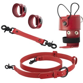 Shield Wallets Red Leather Firefighter Bundle Includes L-Style Universal Radio Holster Case, Radio Strap Harness, Anti-Sway Strap for Radio and 2 Cord Keepers Black Universal Radio Case