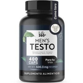 LIFE 360+ Mens Testo |400 Cápsulas por envase| Fenogreco, Maca Negra, Maca Roja y Maca Amarilla, L-Arginina, Zinc, Vitamina D, Magnesio, Ginseng y Guaraná|Suplemento Alimenticio 1 cápsula por porción