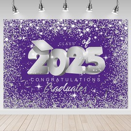 Mocsicka Class of 2025 Backdrop Purple and Sliver Glitter Congrats Grad Party Photo Backdrops Graduation Party Photography Studio Background (10x8ft)