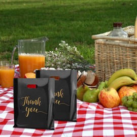 Dokpav 100PCS Bolsa De Embalaje Regalo, Bolsas de Regalo de Fiesta con Asas, Gracias Bolsa Boutique 30x40cm, Bolsas de Plástico Reutilizable, Bolsas de Compras para Bodas (Negro)