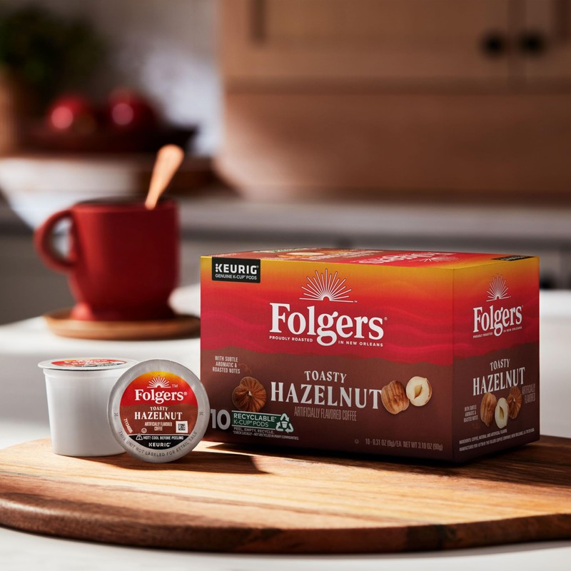 Folgers Toasty Hazelnut Artificially Flavored Coffee, Keurig K-Cup pods, 10