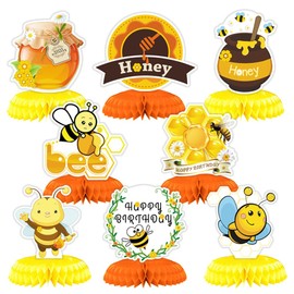 8 Pcs Bee Honeycomb Decoration,Honey Bee Birthday Honeycomb Table Centerpiece Bumble Bee 3D Table Topper Sign Pattern for Happy Bee Day Party Supplies Kids Birthday Party Table Decoration