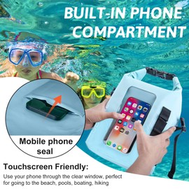 Goture Dry Bag, 5L Waterproof Bag with Shoulder Straps, 500D PVC Small Dry Sack Touchscreen Waterproof Backpack Phone Pouch, Roll Top Crossbody for Kayaking, Boating, Fishing, Camping, Beach, Travel