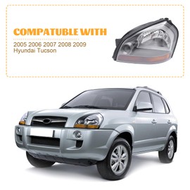 PIAOYUE- For 2005 2006 2007 2008 2009 Hyundai Tucson Headlight Halogen Headlamp Left Driver Side Gray Housing Smoke Tinted Lens