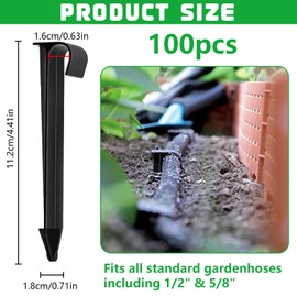 TTYSHIP® Pack of 100 Garden Hose Anchor, Black Plastic Ground Anchor for Drip Hose, Suitable for Garden Hose, Pipe, Drip Hose (Diameter 16 mm, Length 11.2 cm)