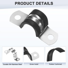 M METERXITY 20-Pack Cable Clamps, 15/32 Inch/ 12 mm 304 Stainless Steel Rubber Cushioned Insulated Cable Clamp U Shape Metal Holder for Tube/Wire/Pipe/Loop Installation