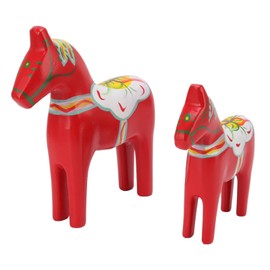 JTLB Swedish Wooden Dala Horse Pair Hand Painted Red Dalekarlian Horse Ornaments Swedish Wood Dala Horse Classic Craft for Home Christmas Decoration Gift