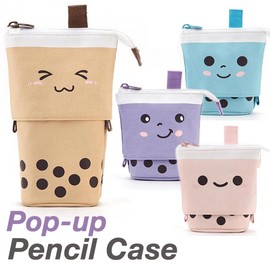 Generic Kids Boba Cute Standing Pencil Case - Pop Up Pencil Box Makeup Pouch, Pen Holder Organizer Cosmetics Bag - Kawaii Stationery Gift for Kids (Blue), CA1706_BN