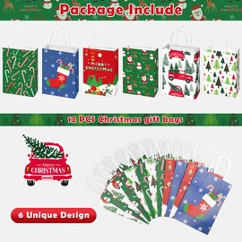 Christmas Gift Bags - 12 Pack Bags for Gifts - Small CHRISTMAS Gift Bags | Xmas Gift Baskets | christmas Treat Bags - Christmas Goodie Bag - Christmas Gifts for Kids Men Women,8.2x5.8x3.1 Inch