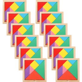 Meooeck 12 Pack Tangrams Wooden Puzzles Tangrams Set f Shape Puzzles Brain Logic Blocks for Games Educational Gifts for Adults Students(Notch Style)
