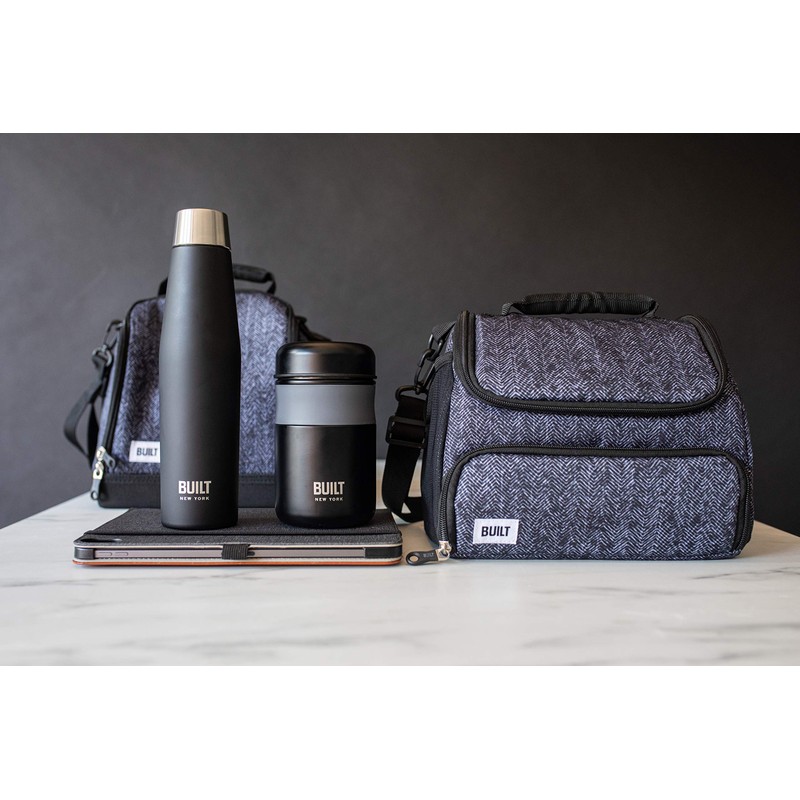 BUILT Insulated Lunch Bag with 'The Professional' Design, Polyester, Black,