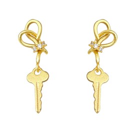 18K Gold Plated Keys Dangle Drop Earrings for Women 925 Sterling Silver Pin