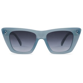 SOJOS Retro Trendy Cat Eye Polarized Sunglasses for Women Cute Stylish UV400 Sunnies SJ2199, Milky Blue/Grey