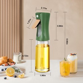 Obsoorth 220ml/7.4 oz Oil Sprayer for Cooking and Baking, Kitchen Oil Spray Bottle for Air Fryer, Clear Double-barreled Oil Mister Spray Bottle with Thick Glass, Green