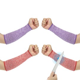 PATIKIL 8 Inch Cut Resistant Sleeve, 2 Pairs Arm Safety Protectors Sleeves Forearm Sleeve HPPE Level 5 Protection for Thin Skin and Bruising, XXS, Purple/Red