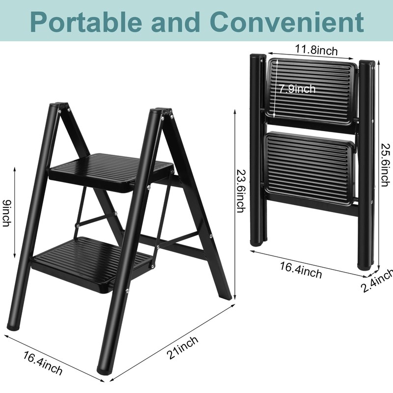 Upgraded 2 Step Ladder, 330 lbs Folding Aluminum Step Stool