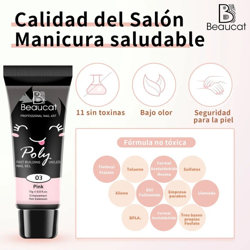Kit Para De Uñas Polygel Completo Acrilicas Beaucat 18 Pcs