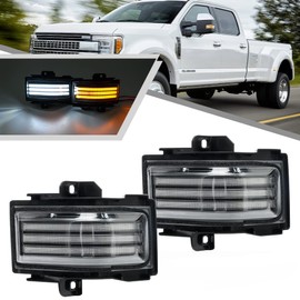 2Pcs Sequential LED Side Mirror Marker Light for Ford F150 2015-2023, F250 F350 F450 F550 Super Duty 2017-2023 Amber Dynamic Blinker Indicator Turn Signal Light White Driving/Running Light Clear Lens