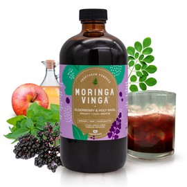 VINGA Organic Elderberry & Holy Basil Moringa Infusion – Daily Herbal Tonic with Apple Cider Vinegar, Ginger, Hibiscus, Honey | Supports Immune & Overall Wellness | Non-GMO, 16 oz