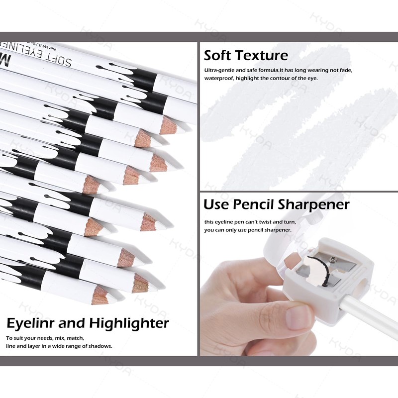 Ownest 12 Pcs White Eyeliner Highlighter Pen, White Pearl Eyeliner