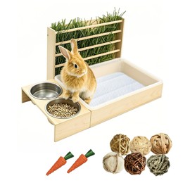 Rabbit Litter Box with Hay Feeder, Bunny Litter Box for Guinea Pig Chinchilla Bunny Other Small Animals (Natural)