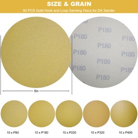 50 PCS 6 Inch No-Hole Sanding Discs Assorted- 80, 180, 220, 320 400 Grit Hook and Loop Sandpaper - 6" Da Sandpaper Finishing Discs for Woodworking or Automotive