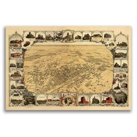 Magnet 1901 Fresno California Vintage Old Panoramic City Map Magnet Vinyl Magnetic Sheet for Lockers, Cars, Signs, Refrigerator 5"