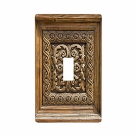Moslion Brown Wood Pattern Wall Plate Covers Wooden Door Single Toggle Light Switch Outlet Cover Plug Decor Home Office Living Room