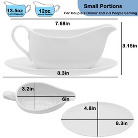 Gravy Boat With Saucer, 13.5oz Ceramic Sauce Boat with Tray, White Gravy Bowl