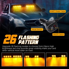 OPPBUY Strobe Light for Trucks,High Bright 48 LEDs Interior Dash Windshield Light w/26 Flashing Modes,Plug&Play Amber Emergency Beacon Traffic Advisor Warning Light for Truck Vehicle-1 Year Warranty