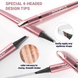 Magic Eyebrow Pencil - 2024 Waterproof 3D Microblading Eyebrow Pencil Contour Pen Precise Eyebrow Pencil with 4 Tips Durable Natural Eyebrow Pencil (02# Dark Coffee)