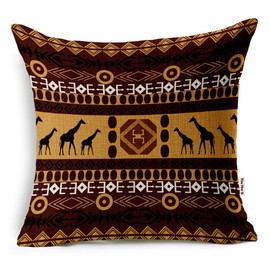 YouYee Square Decorative Cotton Linen Throw Pillow Case Cushion Cover,Ethnic African Style(18*18inch)