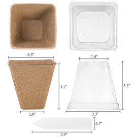 Mezchi 50 Pack Peat Pot, 3 Inch Seed Starter Pots, Nursery Pots with 50 Pcs Plant Labels and Plastic Lids, Plant Seed Starter Kit for Seedling Germination