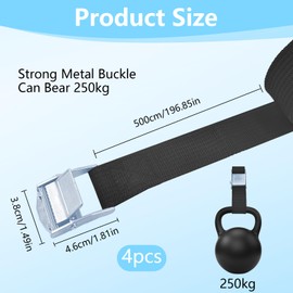 TAIXING Pack of 6 lashing straps with ratchet, 20 mm x 2 m, adjustable lashing strap, black, short, load capacity 250 kg, lashing straps with clamping lock, fastening strap for car, bicycle,