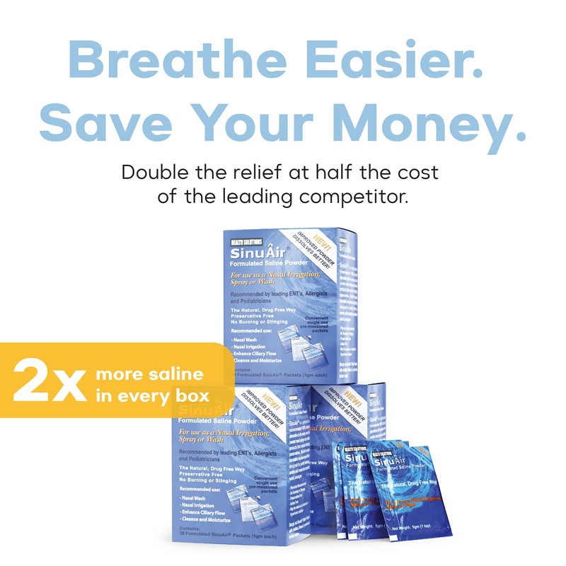 SinuAir Saline Packets for Sinus Rinse - Premixed Salt Solution