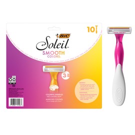 BIC BIC Soleil Smooth Colors Women's Disposable Razors With Aloe Vera and Vitamin E Lubricating Strip for Enhanced Glide, With 3 Blades, 10 Count