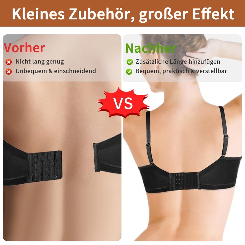 Lofez Bra Extender, Black, white, skin colour (3 hooks)